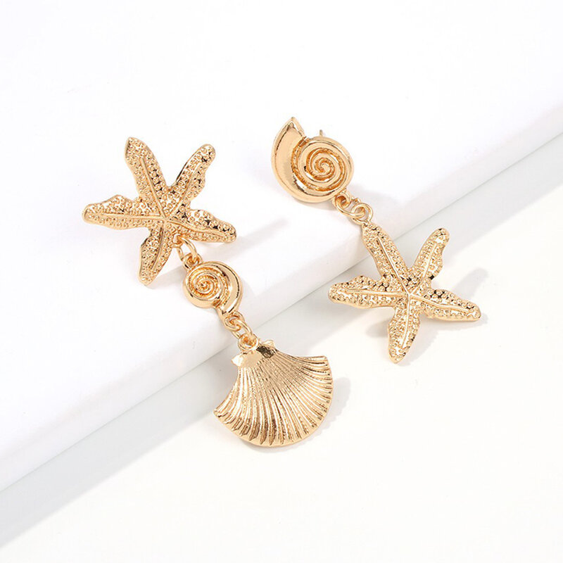 Starfish Shell Earring For Women Summer New Metal Rhinestone Drop Earring Light Luxury Accessories Jewelry Gift For Girl