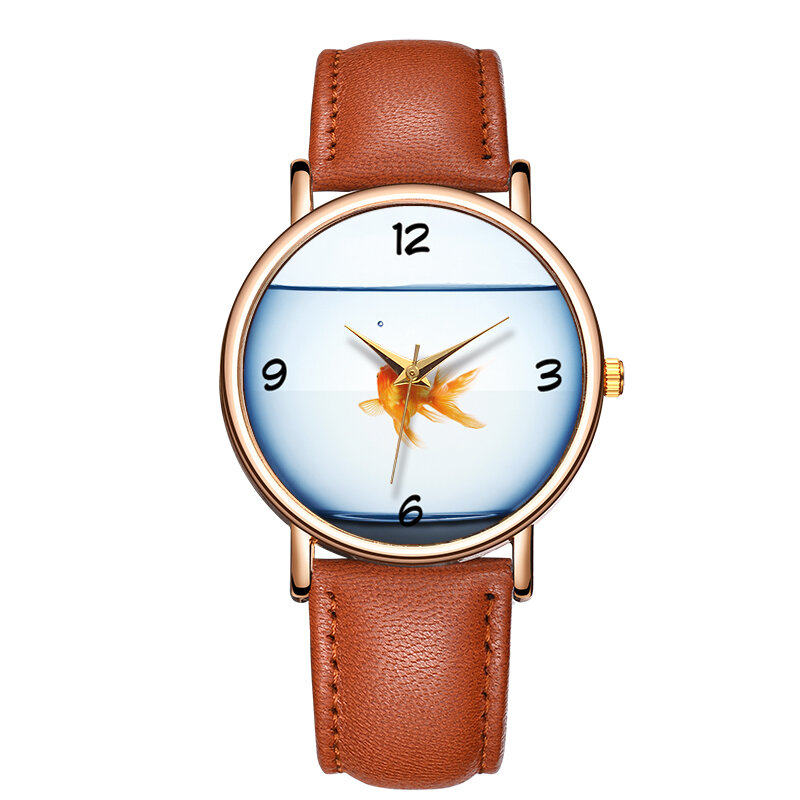 Fashion Women's Light Quartz Wristwatch Goldfish In Water Femaleclassic Round Dial Waterproof Watch Dropshipping Reloj Mujer