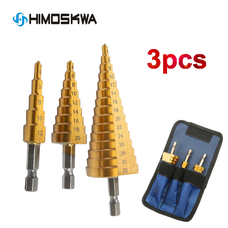 4-12/20/32mm Step Drill Bit Hss Titanium Coated Step Cone Metal Hole Cutter Metal Hex Tapered Drill Power Tools Accessories