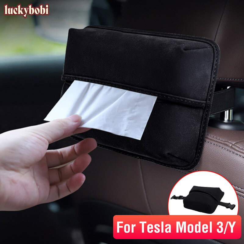 Voor Tesla Model Y 3 Auto Tissue Box Opknoping Type Achterbank Tissue Dozen Houder Auto Interieur Opslag Decoratie Accessoires