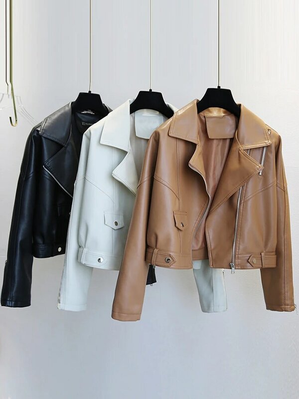 SEDUTMO 겨울 인조 가죽 재킷 여성용 짧은 펑크 코트, 봄 바이커 오토바이 캐주얼 슬림 브라운 아우터, ED1904