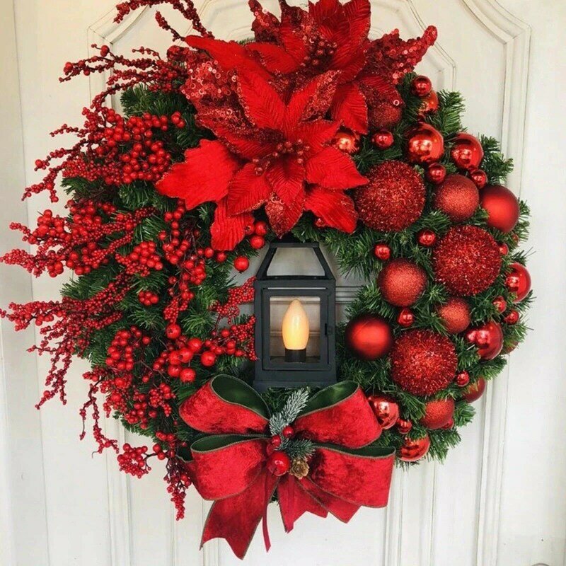 หรีดคริสต์มาสสำหรับประตูหน้าหน้าต่างสีแดงทองการตกแต่งประตูผนังเครื่องประดับพวงดอกไม้คริสต์มาส2024 guirnalda Navidad