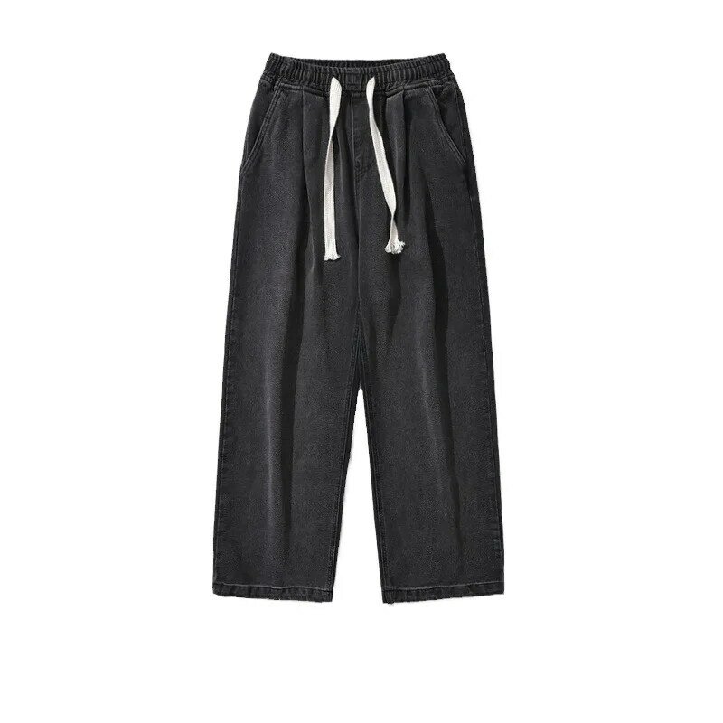 Джинсы мужские зимние с флисовой подкладкой, мешковатые Широкие штаны, утепленные модные прямые джинсовые брюки оверсайз с эластичным поясом, уличная одежда