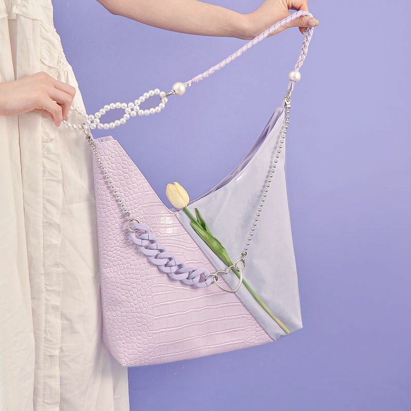 Женская сумка в стиле пэчворк с милыми жемчужными цепочками, модная мягкая вместительная сумка через плечо, роскошная милая сумка для девушек