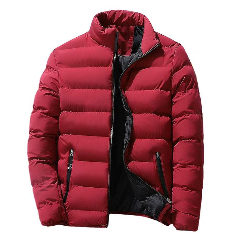 Men Winter Coat Padded Thick Zipper Closure Stand Collar Outerwear Long Sleeve Windproof Soft Warm Cold Resistant Men Jacket