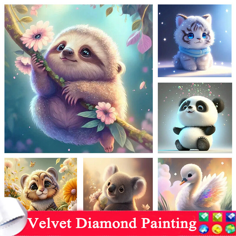 Kit de pintura de diamante bordado para decoração de casa, ponto cruz, animal bonito, panda, tigre, urso, flor, mosaico, bricolage, 5D
