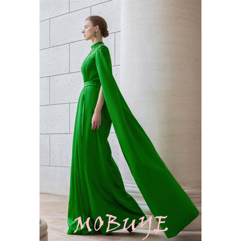 MOBUYE 2024 popolare a-line O Neck Prom Dress lunghezza del pavimento con scialle Evening Fashion elegante abito da festa per le donne