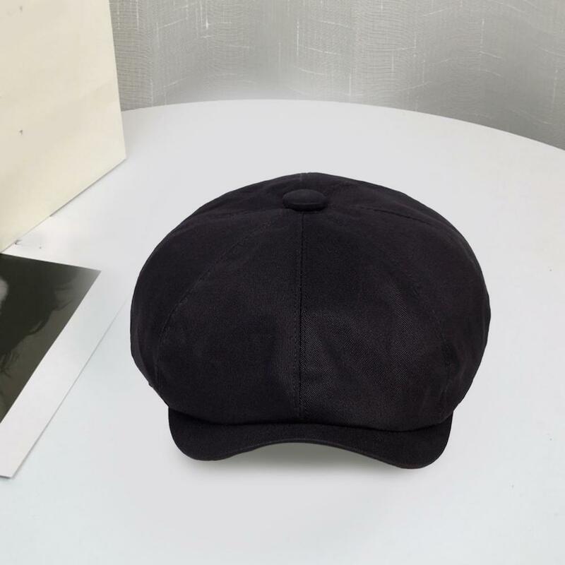 Topi oktagonal katun Vintage, baret oktagonal, hiasan kepala ringan untuk dewasa, uniseks, topi warna Solid dengan tepi melengkung pendek