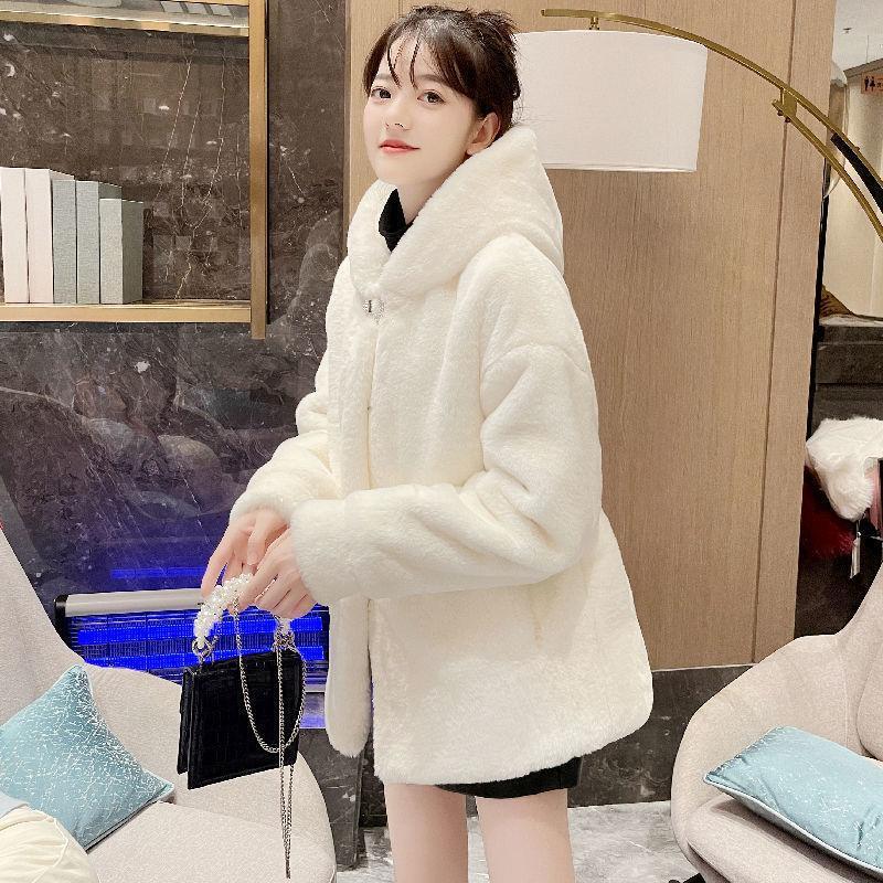 Женское меховое пальто средней длины, модное приталенное пальто из искусственной норки с капюшоном, Осень-зима 2022