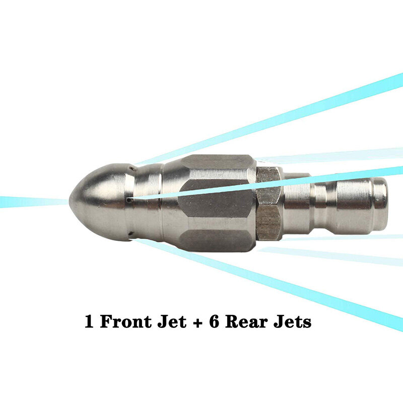 Nosel Jetter saluran pembuangan, mesin cuci tekanan dengan baja tahan karat, desain tahan lama mulut pipa Jet pembuangan, 1/4 inci konektor cepat