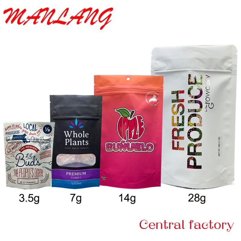 Custom  Printed Smell Proof Food Packaging 3.5g 7g 14g 28g Coffee Candy Custom Plastic Zipper Stand Up Pouch Die Cut Mylar Ziplo
