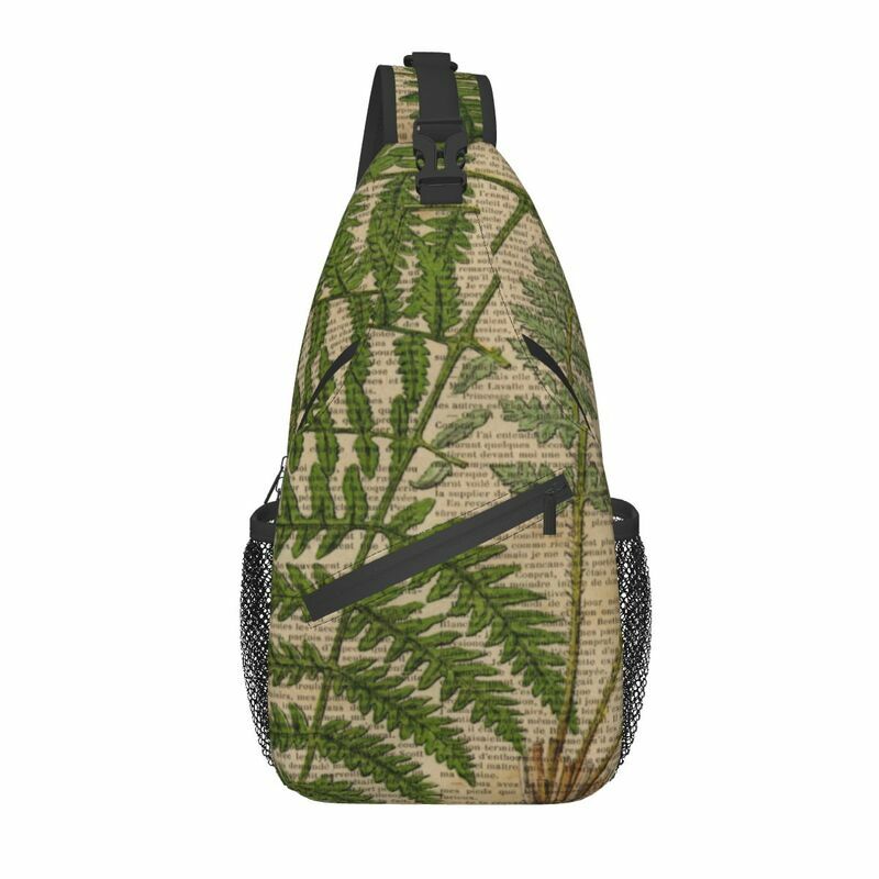 Mochila Vintage con diseño de hojas de helecho para hombre, morral cruzado con diseño de plantas tropicales, bolsa de hombro para el pecho, mochila de viaje