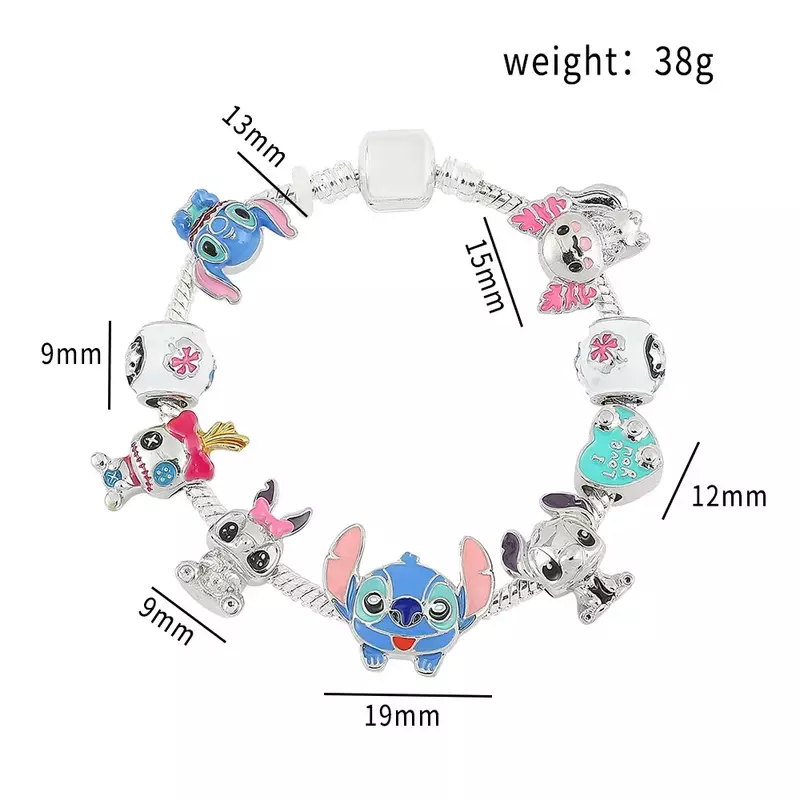 Gelang jimat Disney Stitch gelang manik-manik liontin jahit DIY gelang terinspirasi Lilo & Stitch untuk hadiah perhiasan wanita