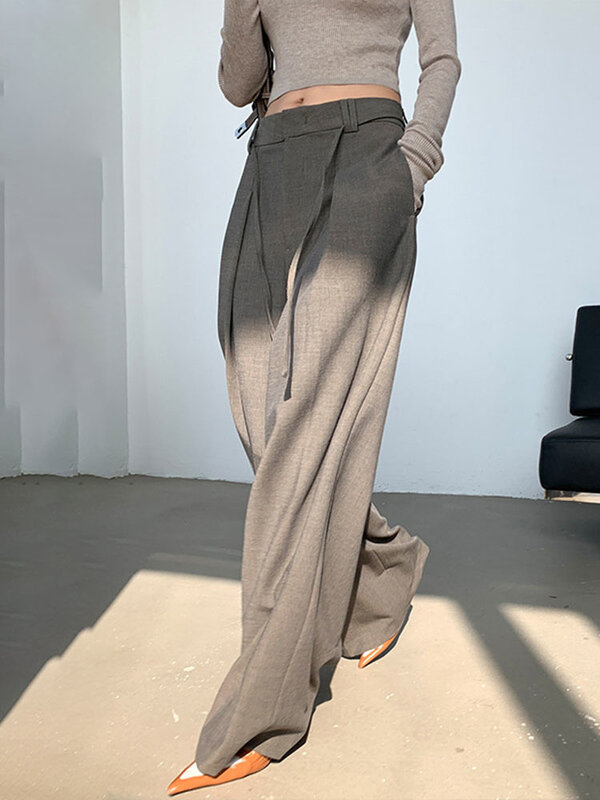 Брюки LANMREM женские с широкими штанинами, Дизайнерские офисные свободные штаны с завышенной талией, 26D8566, лето 2024