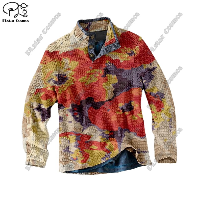 PLstar Cosmos new 3D printing tribal retro pattern series warm stand collar sweater Polo street casual unisex winter Polo L-9