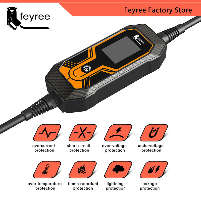 feyree 11KW 16A 3 Phase EV Portable Charger Type2 5M Cable EVSE Charging Box Electric Car Charger CEE Plug for Electric Vehicle