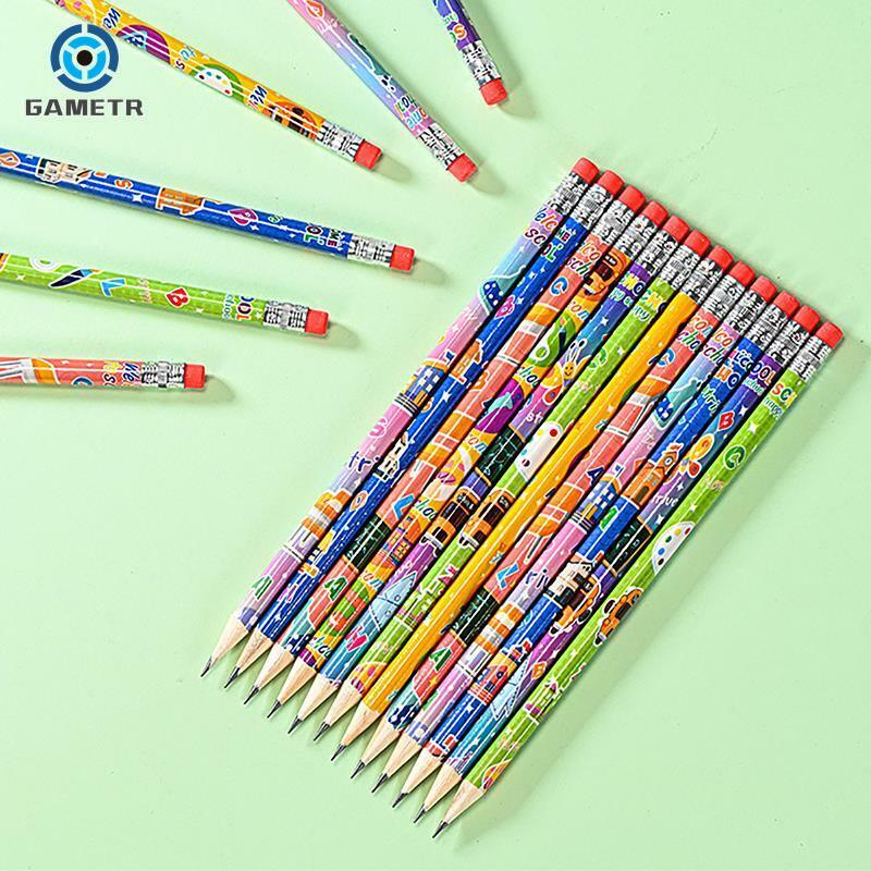 Crayon HB en bois avec gomme, dessin de croquis mignon, écriture d'étudiant, fournitures de bureau, cadeau pour enfants, 12 pièces
