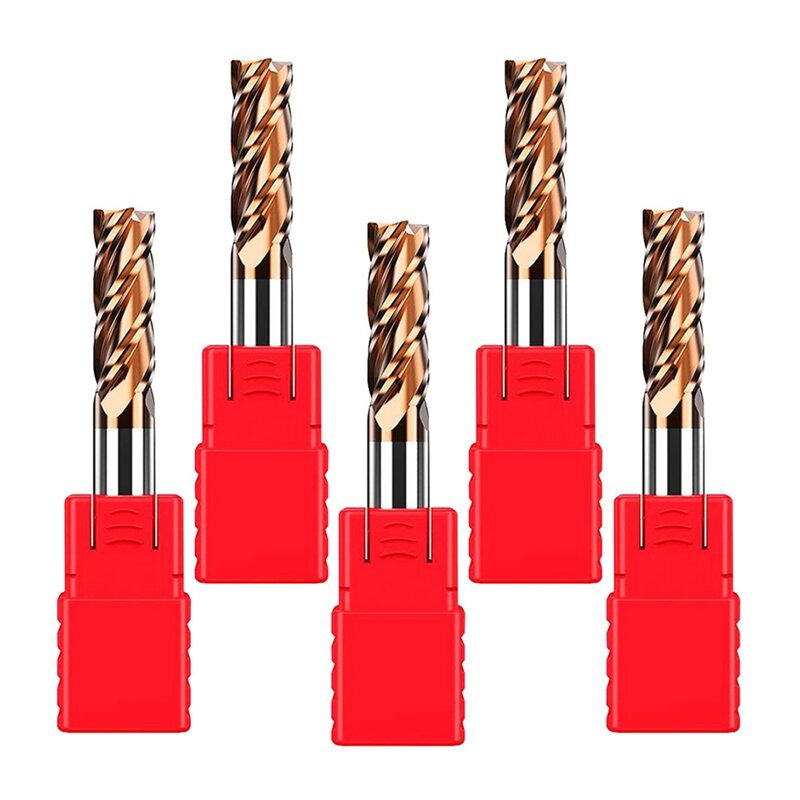 5Pcs Carbide Square End Mill - Micro-Grain Carbide End Mill For Alloy Steels/Hardened Steels - 4 Fultes