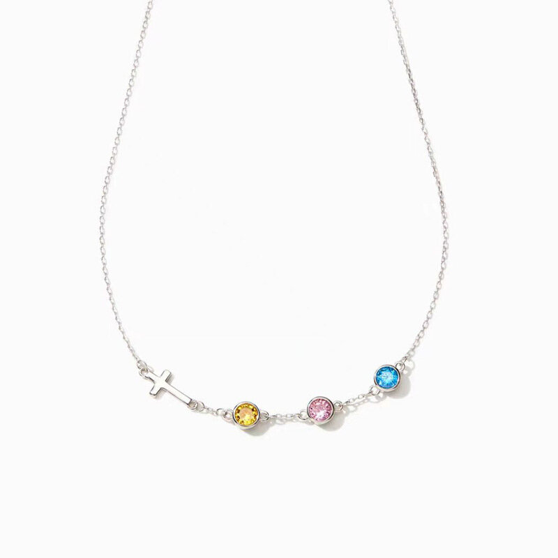 Liontin salib asli 925 perak murni kalung untuk wanita kalung kristal warna-warni hadiah ulang tahun Fashion