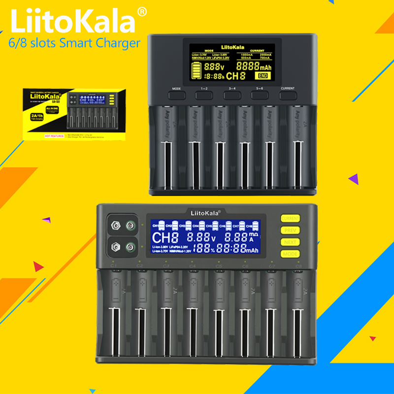 Liitokala-lítio bateria carregador lii-s8 lii-s6 lii-pd4 lii-pd2 lii-s2 lii-s4 lii-402 lii-202 18650 26650 21700