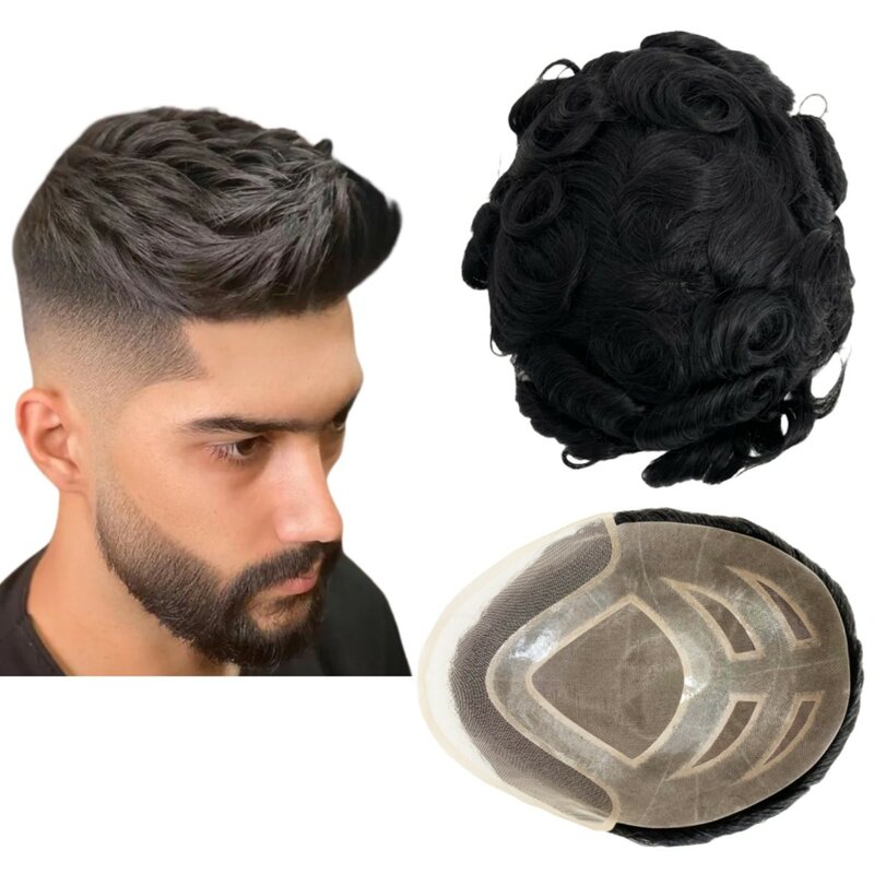 Toupee for Men Human Hair Wigs Men Toupee FPM Prosthesis Units Patch Curly Wave Toupee Hair Real Human Replacemet
