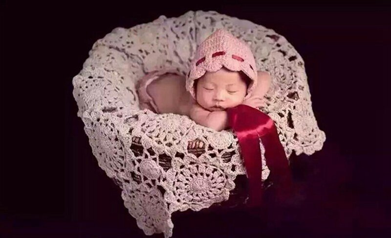 Couvertures en crochet pour bébé, accessoires de photographie pour nouveau-né, motif rond avec Rosette, # P0240