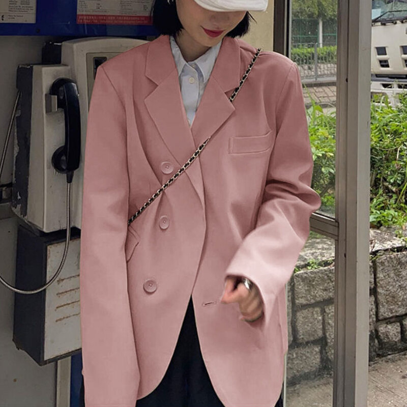 Blazer wanita 4 warna, blazer sederhana nyaman digunakan untuk wanita, fesyen Retro Solid, desain kantor gaya Korea musim gugur