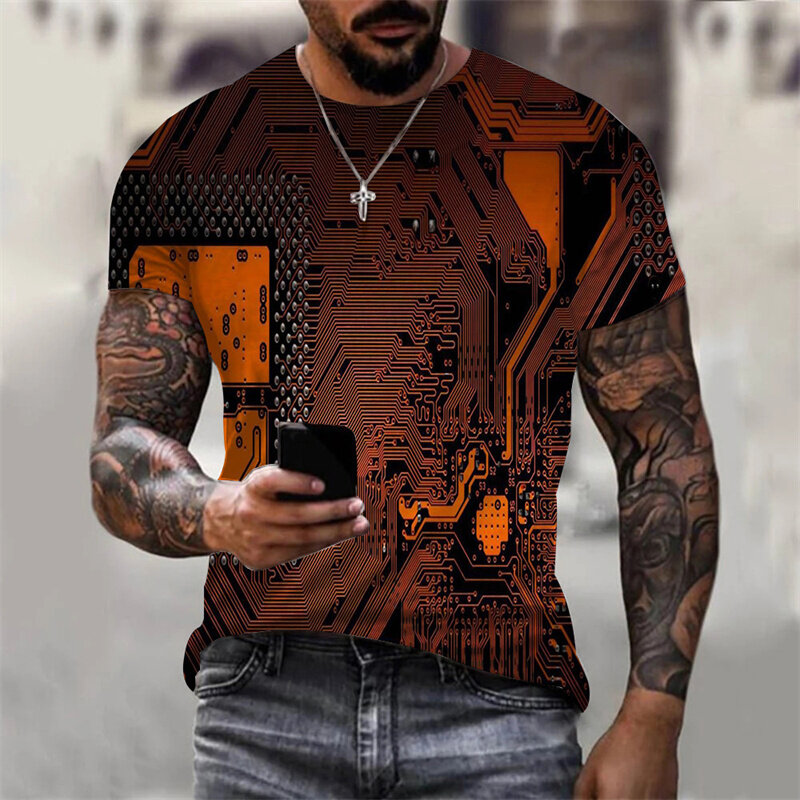 Circuit Board Electronic Chip CPU Graphic T Shirts for Men Clothing Tee Shirts 3D Print Motherboard Mainboard Short Sleeved Tops