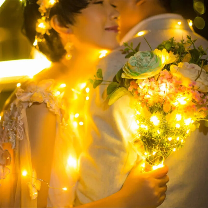Lampu setrip LED kawat tembaga, lampu untaian LED, kawat perak, lampu tahan air untuk pesta pernikahan Natal 2M 3M 5M 10M