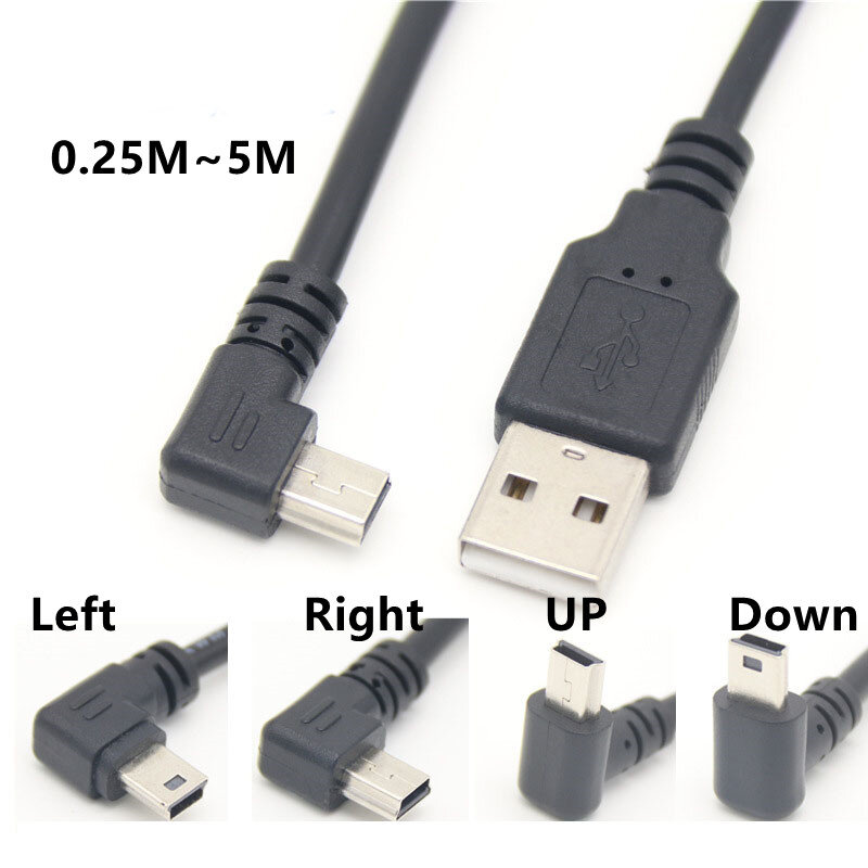 90 degree elbow mini usb data line up and down left and right elbow T-port V3 mini miniusb charging cable