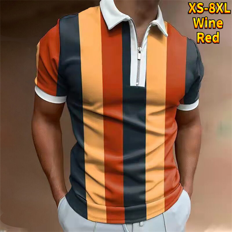 남성용 스트리트 티셔츠, 3D 프린트 폴로 셔츠, 고품질 라펠 지퍼, 캐주얼 반팔 셔츠 XS-8XL, 여름 의류