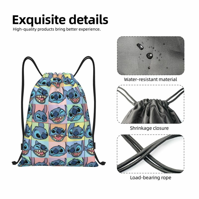 Saco de cordão personalizado Stitch Face Collage para homens e mulheres, mochila de armazenamento leve Sports Gym