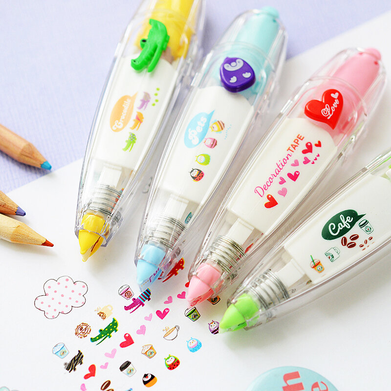 Kawaii Cartoon Floral Sticker Tape Pen, Funny Kids Notebook Diary Decoration Girls Hand Account Scrapbooking fai da te, regali per studenti