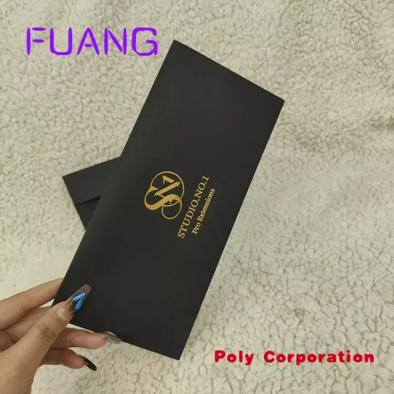 Custom  Customized high-end luxury 250gsm black cardstock paper envelopes printed with gold logo paper envelopes
