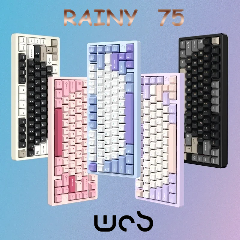 Wob Rainy 75 Teclado Mecânico, Alumínio, RGB, Sem Fio, Bluetooth, Estrutura de Junta Tri-Mode, Hot-swap, Presente Gamer Personalizado, 75
