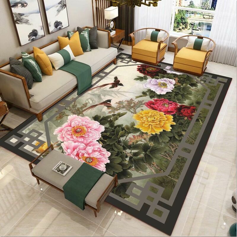 Karpet Gaya Cina Sofa Ruang Tamu Meja Kopi Karpet Area Besar Rumah Anti-selip Karpet Lantai Kamar Tidur Samping Tempat Tidur