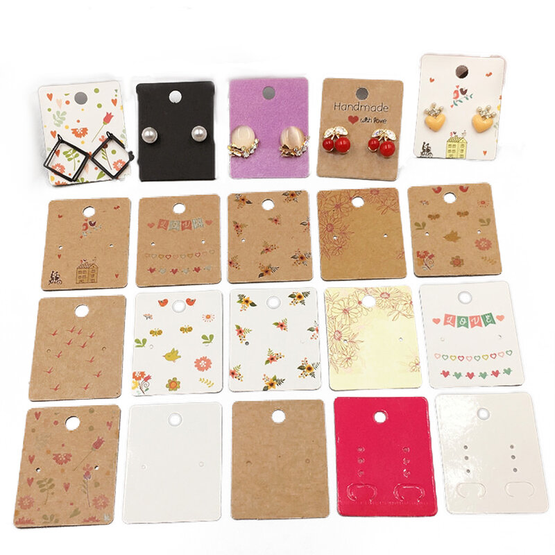 Pendientes de papel pequeños con patrón de flores múltiples, 50 piezas, tarjeta de exhibición para embalaje de joyería, tarjetas, accesorios, suministros
