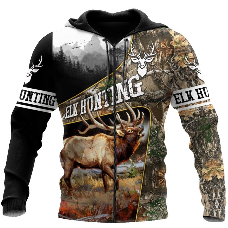 Homens bonitos Elk Hunting 3D impresso Hoodie, Unisex Streetwear, Zip Pullover, jaqueta casual, fatos de treino, moletom animal, Hoodie