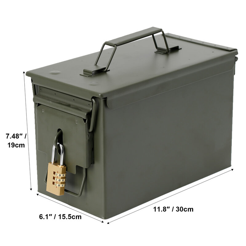 Caja de munición militar de acero para almacenamiento de objetos de valor, caja de seguridad del ejército, a prueba de agua a largo plazo, 50 unidades