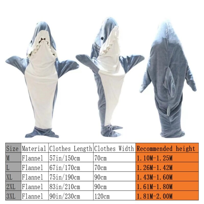 ชุดนอนลายการ์ตูนปลาฉลามนอนสำหรับเด็กและผู้ใหญ่ผ้าห่มลายฉลามคารากัลนุ่มสบาย