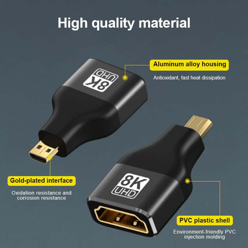 Micro HDMI Adapter 8K 60Hz 4K 120Hz Mini HDMI wtyk męski do HDMI 2.1 żeński konwerter do kamery Sony Prjector Mini rozszerzenie HDMI