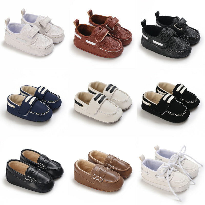 Обувь для новорожденных девочек и мальчиков, кожаная нескользящая обувь на мягкой подошве, для начинающих ходить детей 0-18 месяцев, для крещения