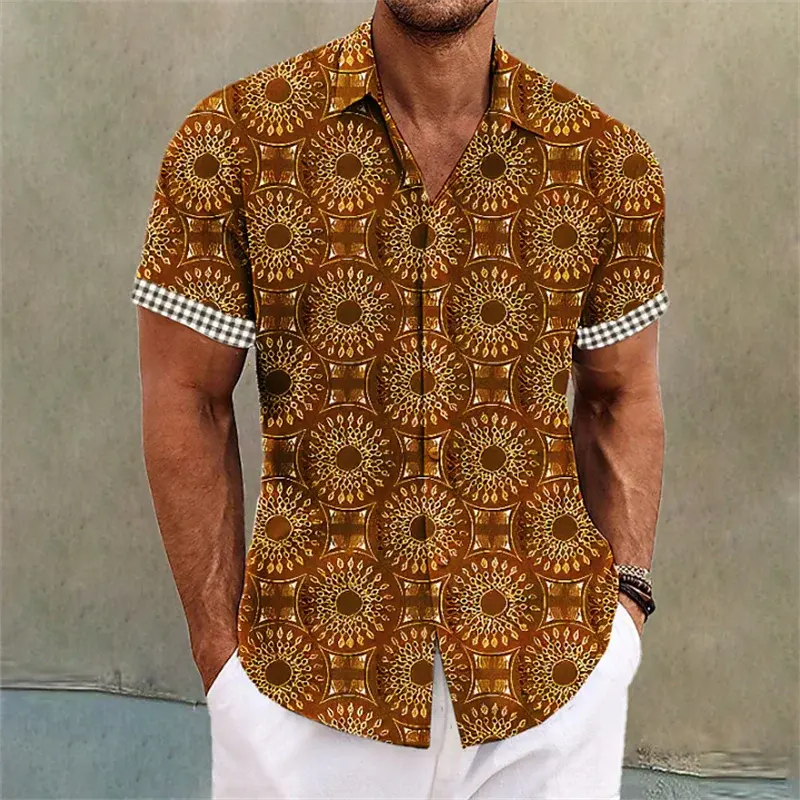 قمصان رجالية قصيرة الأكمام مطبوعة بطية صدر ، قمصان مريحة جيدة التهوية ، قمصان مصممة غير رسمية ، عصرية ، عالية الجودة ،