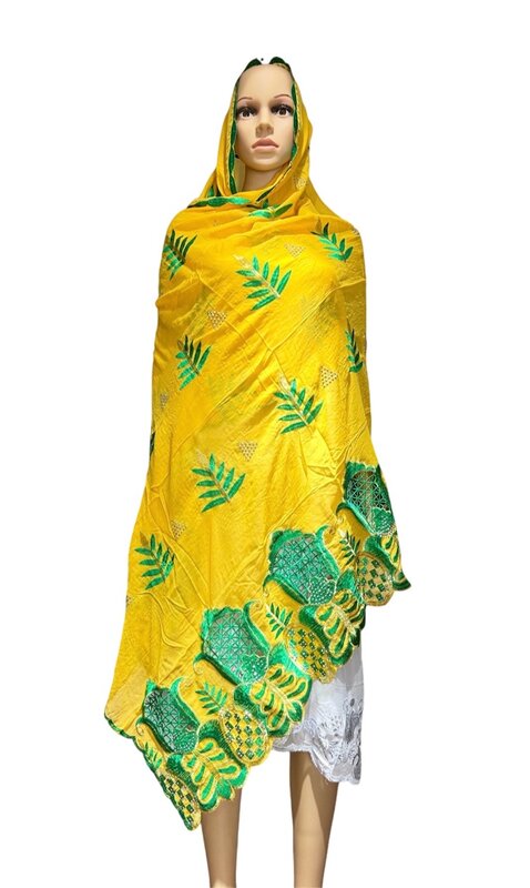 Новейшая мусульманская Вышивка Модный хиджаб африканские женщины высокое качество дешевый хлопковый материал шарф 200*100 круглый дизайн шали