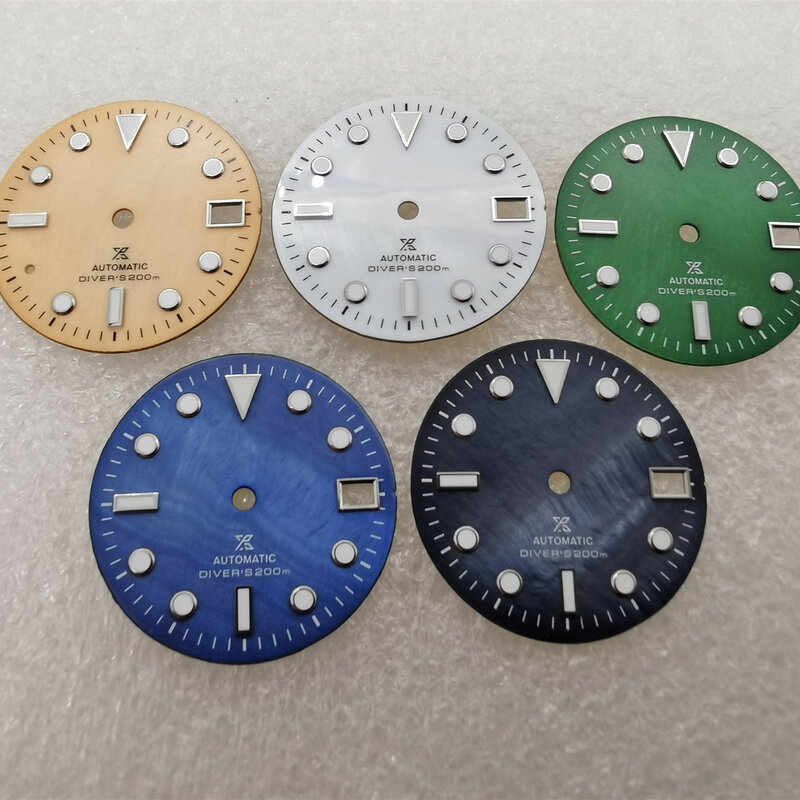 28.5MM NH35 MOP Dial Face For Seiko Mods Shell Material NH35 Movement Dial Sterile Dial Green Luminous Watch Accessories Parts