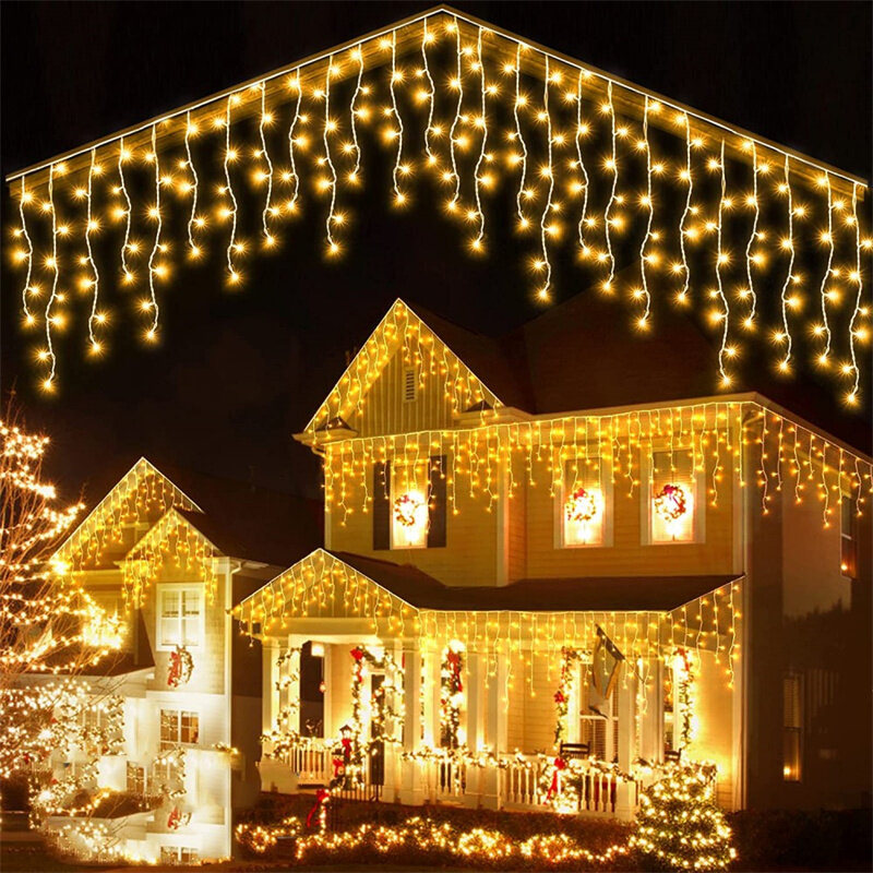 Natal Cachoeira Luzes LED, Cortina String Lights, Decoração ao ar livre, Droop 0.4-0.6m, Festa Ggarden Eaves, 5m