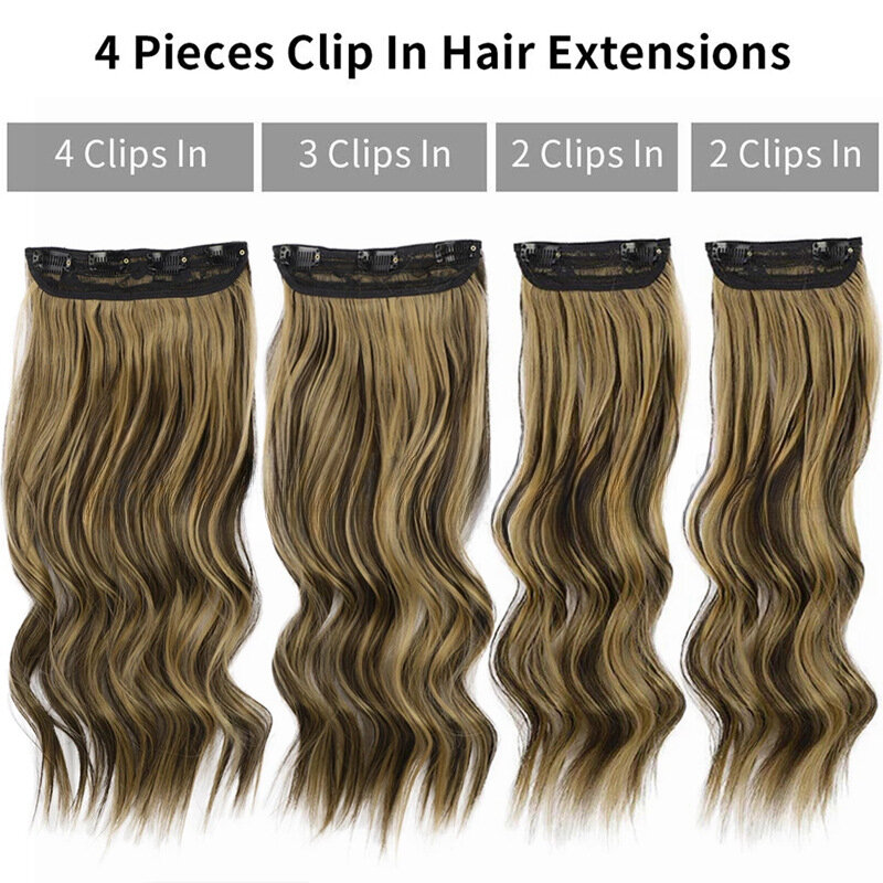 Extensiones de cabello largo y rizado para mujer, conjunto de Clip de fibra sintética, filamentos de alta temperatura, 4 piezas, nuevos modelos, fiesta