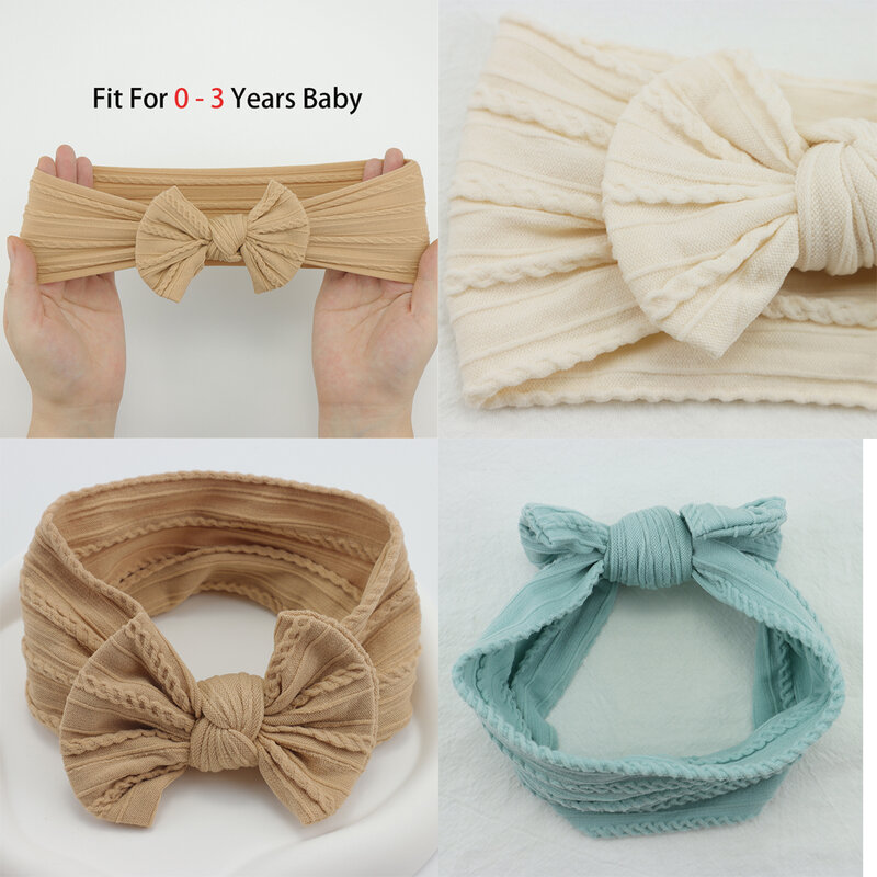 Baby Girl Knit Headband com arcos, recém-nascido Soft Elastic Turban para crianças, Acessórios para cabelo infantil para meninas, 3pcs por conjunto