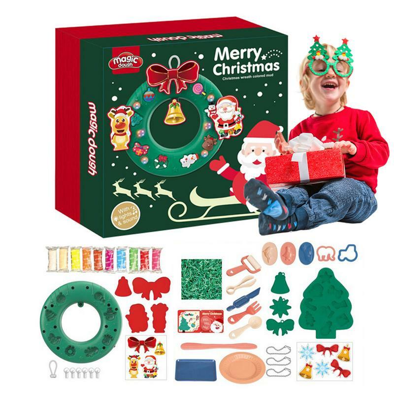 Arcilla de moldeo para Corona de Navidad, juego de juguete de arcilla reutilizable para niños, juguetes de manos para niños, regalos de vacaciones, clases de manualidades, DIY