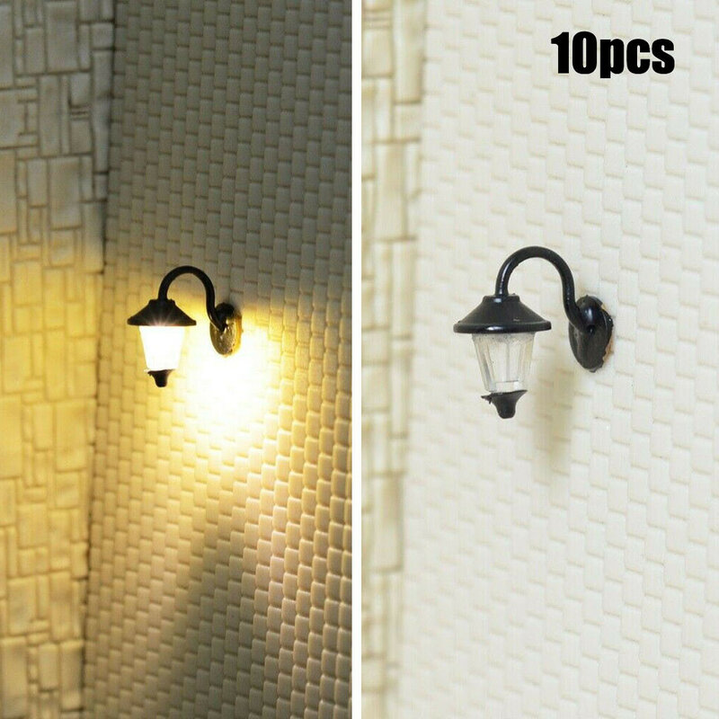 Lámparas de pared LED completas para casas H0, juego de construcción, columna de acero, modelo, postes, 1 lámpara, 10 piezas